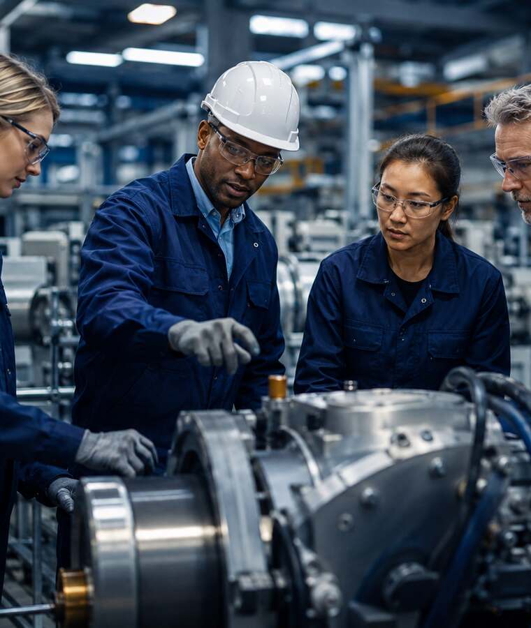 Technical services team inspecting industrial equipment