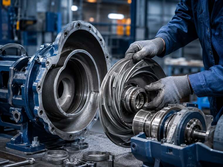 Industrial pump undergoing repair and overhaul