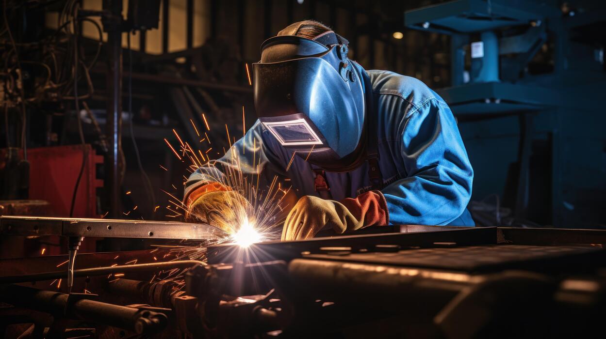 Welder fabricating a metal component